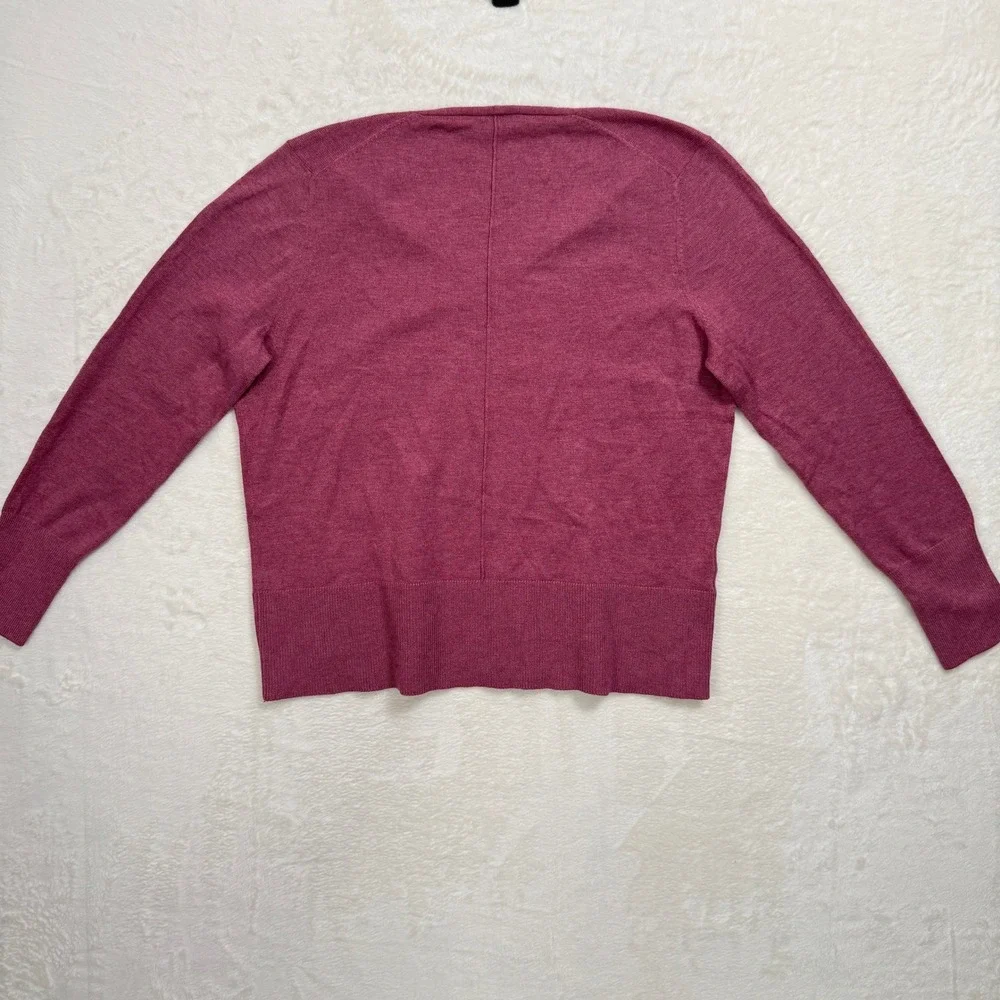 LOFT Sweater Womens XL Pink V-Neck Long Sleeve Fine Knit Ribbed Hem Casual Berry